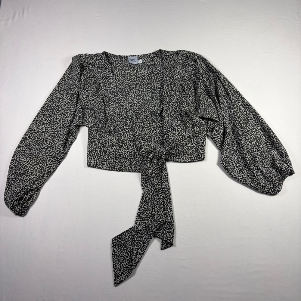 Princess Polly Leopard Print Balloon Sleeve Front Tie Wrap Top Festival Sz 2